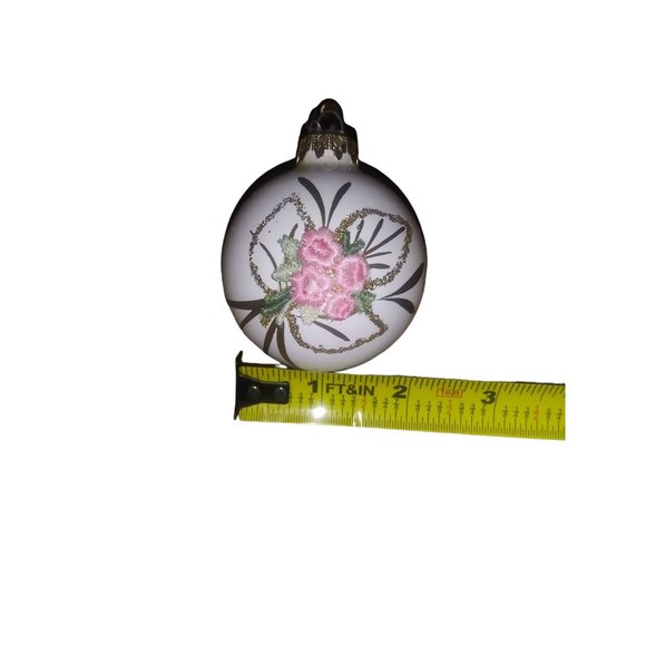 VTG Kurt Adler Pink Floral Glass Ball Ornaments Set of 4 Embroidered Gold Glitte - Picture 13 of 13